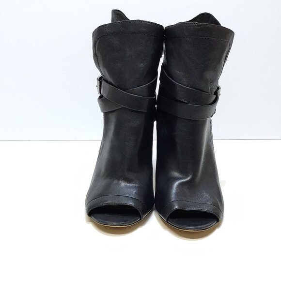 Vince Camuto Open-Toe Ankle Boots US 8.5M Leather Peep Toe Heels Buckle Detail - Picture 3 of 14